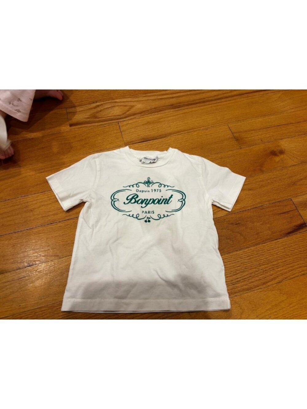 Bonpoint White T-Shirt Green Bonpoint Paris Depuis 1975 Logo Print Size 4 Years